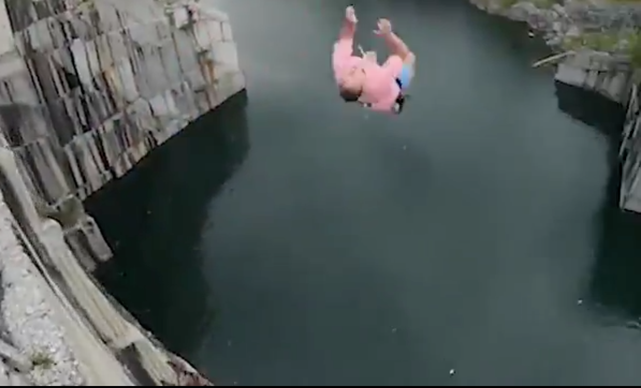 Ryan Szymanski taking the plunge into the quarry (Twitter)